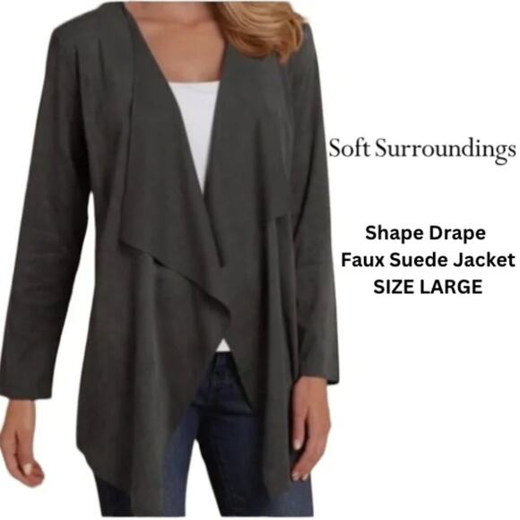 SOFT SURROUNDINGS women's faux suede jacket drape front lapel - SIZE L - LARGE - Picture 1 of 14
